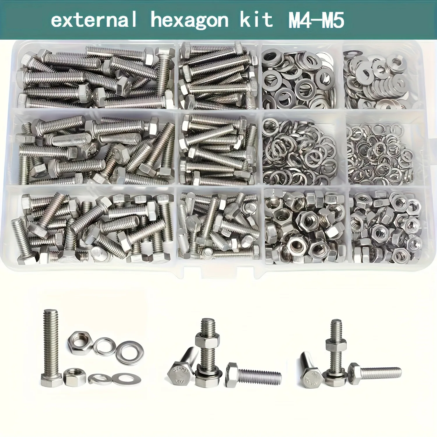 240pcs Stainless Steel Hex Bolt & Nut Set - Durable, Corrosion-Resistant with M4 & M5 Sizes for Versatile Use