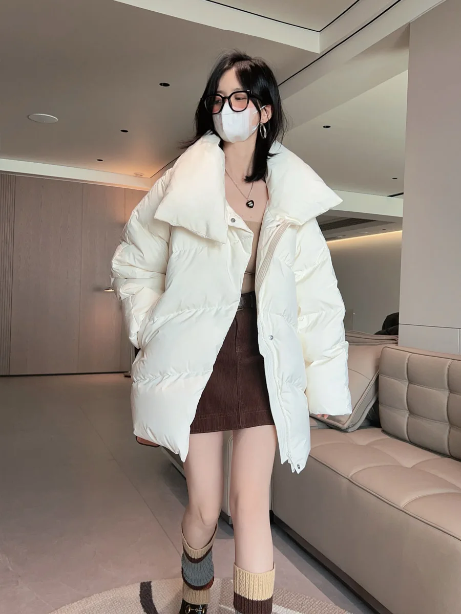 

Women's Thiened Winter Jaet Stand Collar Medium Length down Coat Warm Ci Casual Sle Commute Faion plus Size
