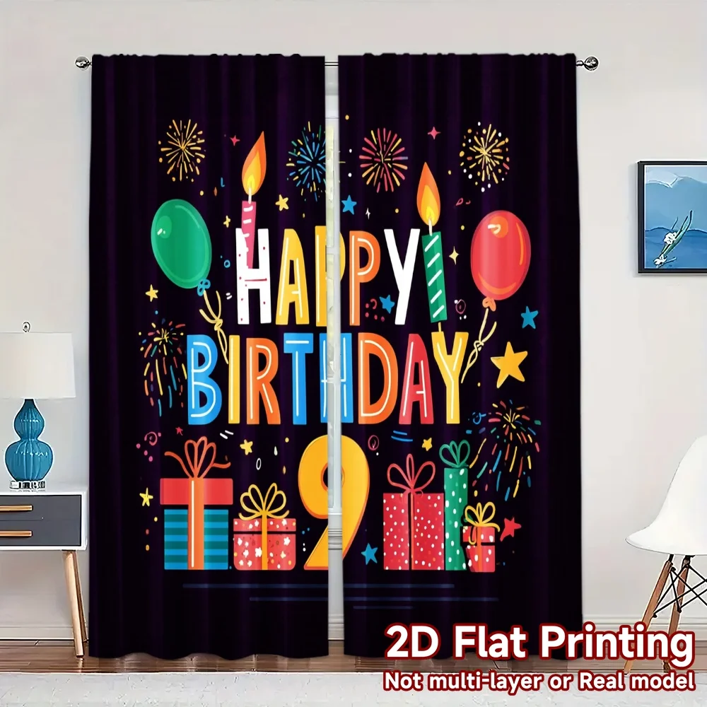 2pcs, 2D FLAT PRINTING Curtains (Without Rod) Birthday Bliss(3) Chic Curtain Fabric Versatile Durable Polyester Curtains