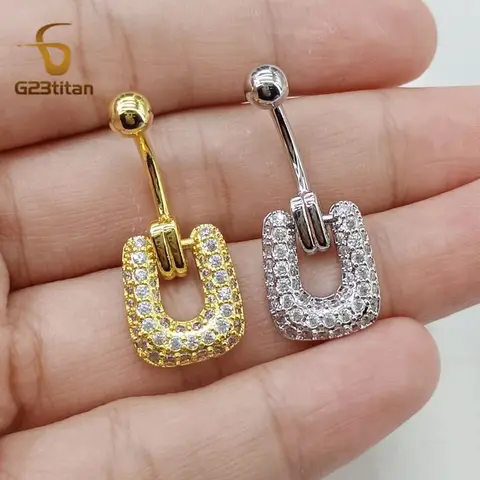 G23Titan 지르콘 Nave 반지 14G 티타늄 바벨 펑크 기하학 직사각형 스타일 최고의 생일 파티 남성 여성 배꼽 쥬얼리