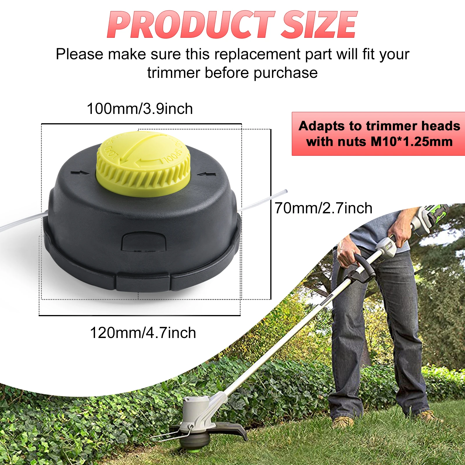 CHANGE MOORE Bump Feed Trimmer Head, Replacement Weed Trimmer Head Assembly Trimmer Head Replacement Adaptor M10×1.25
