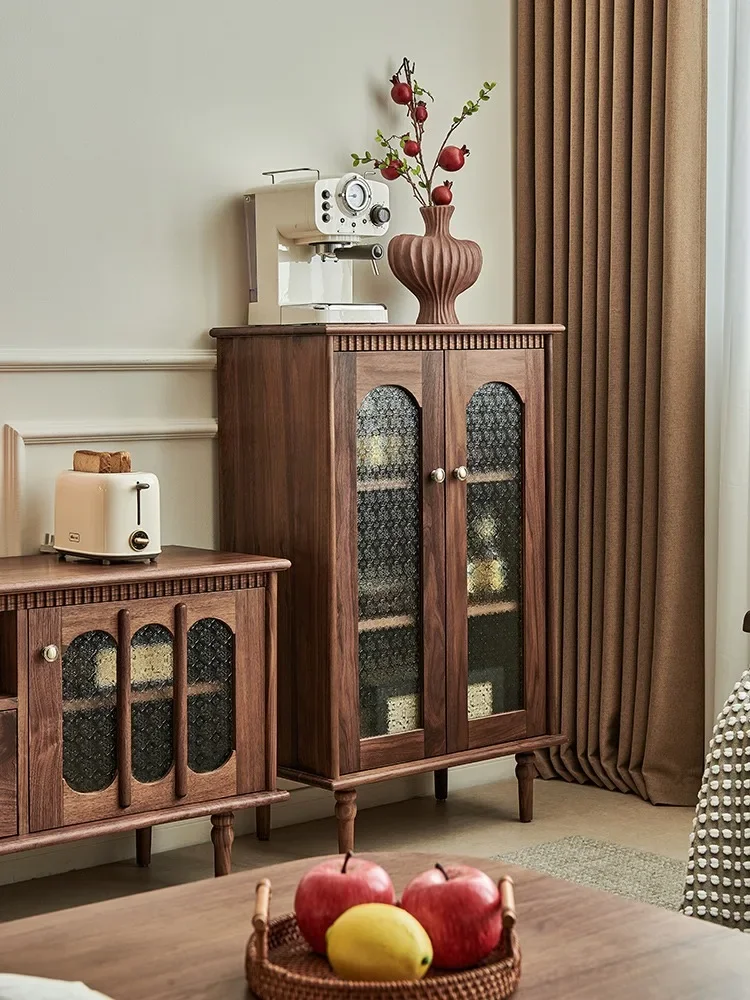

North American black walnut all-log medieval style side cabinet solid wood against the wall storage storage cabinet