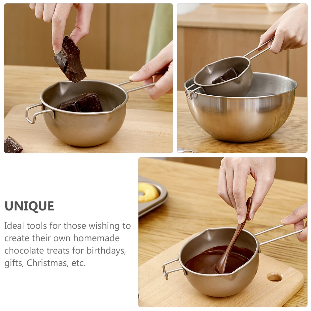 

1pc Baking Melting Bowl Carbon Steel Heat Resistant Long Handle Chocolate Butter Diy Tool Kitchen Supplies For Home Restaurant