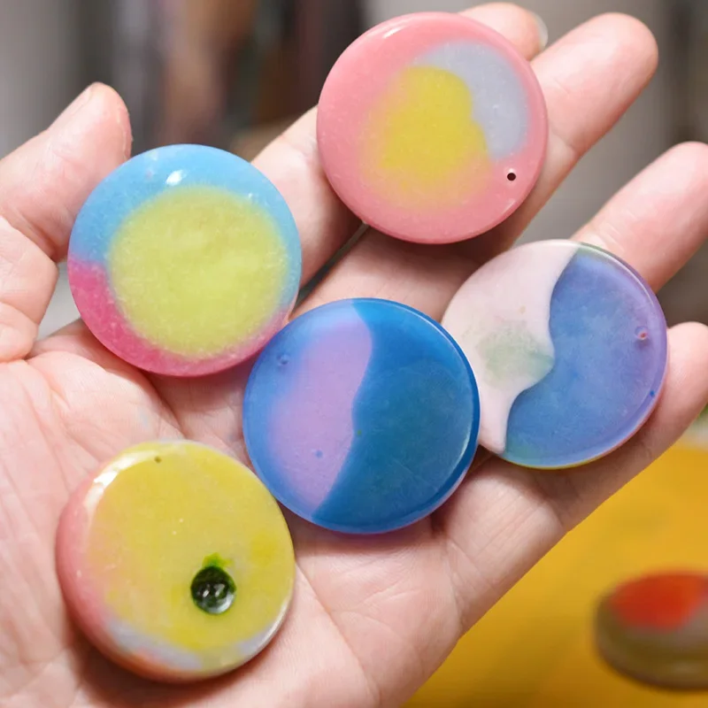 5pcs 36mm geometric round multicolor charm imitation stone pendant DIY simple jelly colored candy for women