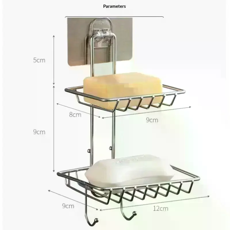 1 Pc Stainless Steel Double Tier Draining Soap Dish No Drill Wall Mounted Rack for Bathroom Kitchen Shower Storage Organizer view 5