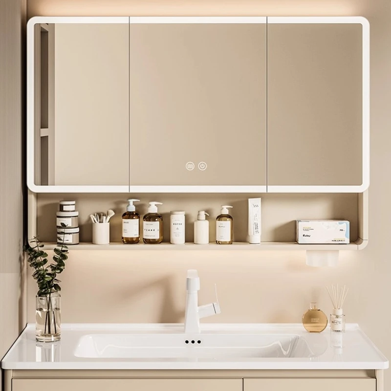 

Space aluminum round smart arc bathroom mirror cabinet Bathroom storage beauty mirror cabinet Dedicated defogging with light 욕실