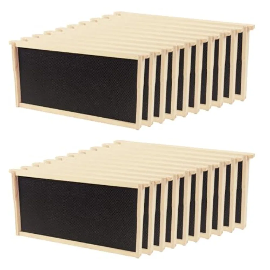 

20 Pack Beehive Frames and Wax Foundations for Deep Brood Bee Hives Frames with 100% Beeswax Coated Foundations Sheets Deep Hon