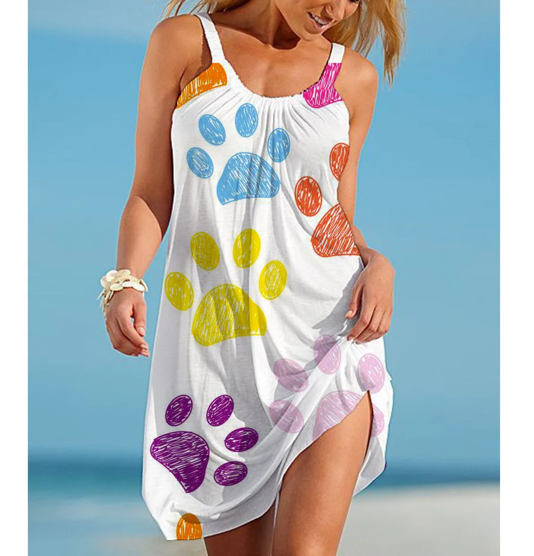 Summer New 3D Dog Footprint Women's Sexy Halter Fashion Bohemian Retro Beachwear Girls Casual Women's Y2k Clothes