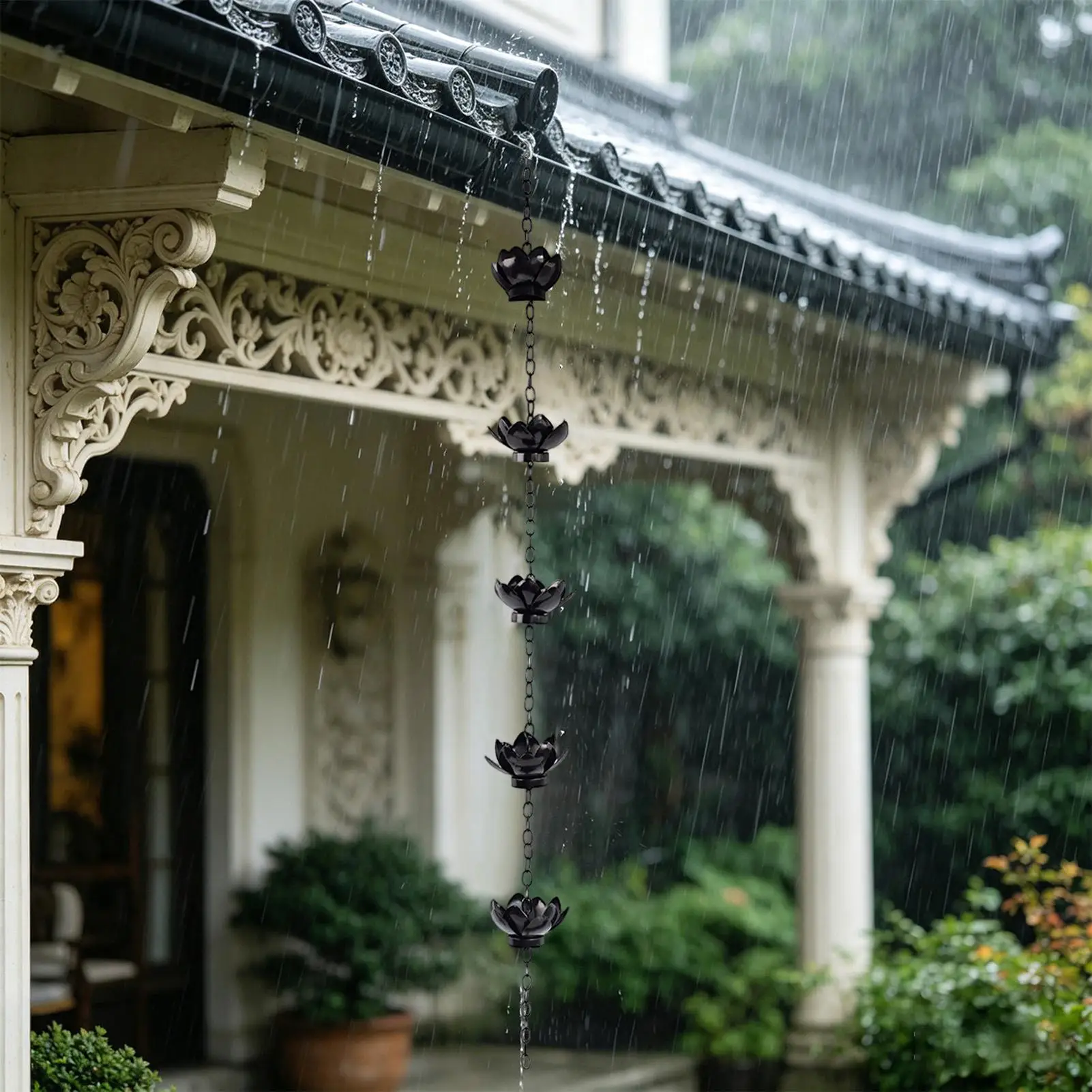 Rain Chains for Gutters Iron Decorative Flower Shape Gutter Chain Downspout for Home Exterior Garden Yard Outdoor Landscape