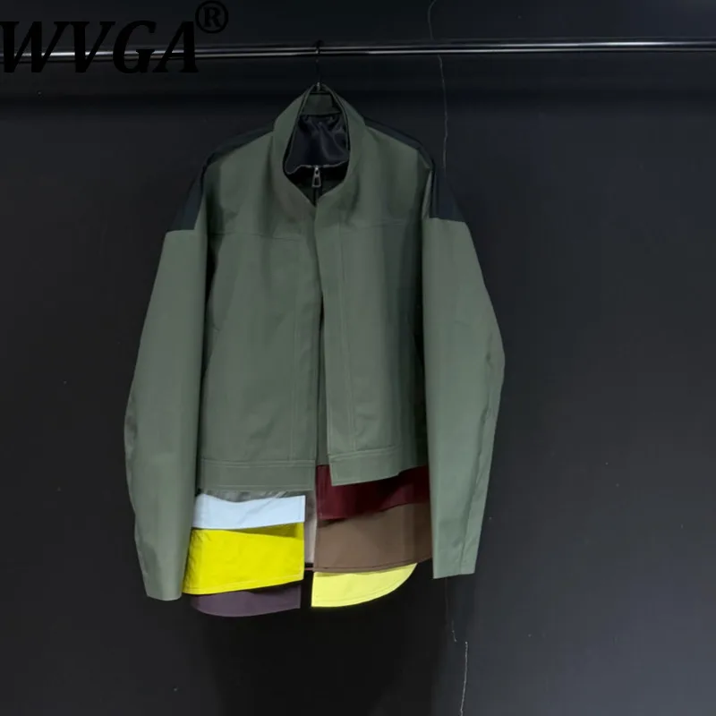 

WVGA Spring Autumn New Men Tide Patchwork Trendy Stand Collar Jackets Niche Chic Casual Streetwear Long Sleeved Coats Ins W16813