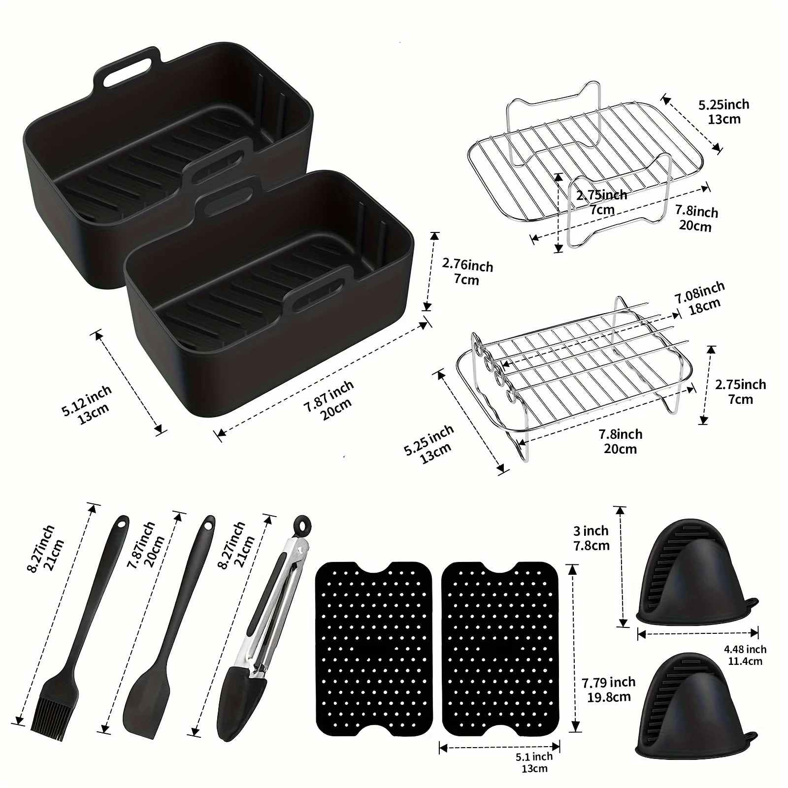 エアフライヤーアクセサリー、15個、Ninja Foodi AF300UK、AF400UK、およびその他の7.6L-9.5Lデュアルゾーンエアフライヤーに適しています。