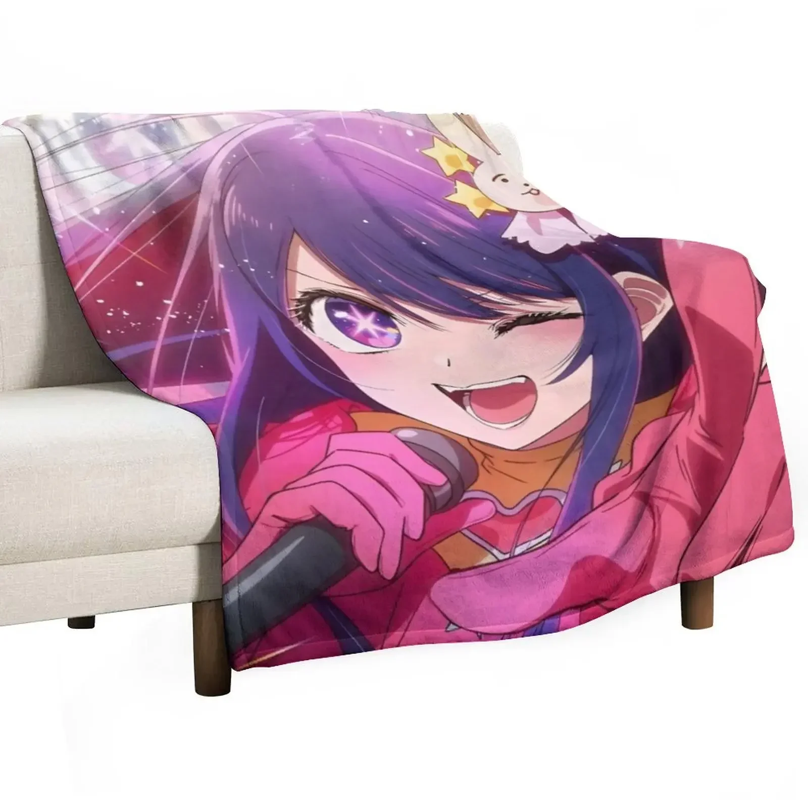 Oshi no Ko - Hoshino Ai Singing Throw Blanket Decorative Sofas blankets ands Summer Nap Quilt Decoratives Blankets