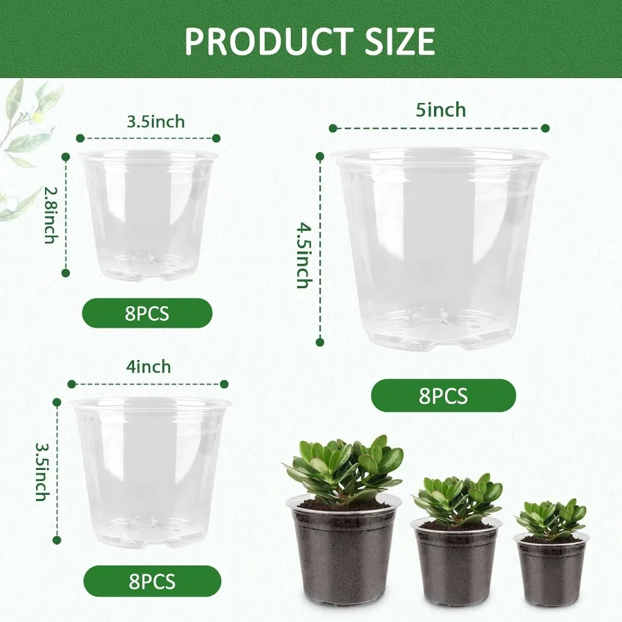 24 عبوة من أوعية الحضانة 5 4 3.5 بوصة أوعية الحضانة الشفافة مع فتحة تصريف وعاء زهور الحديقة المتين حزمة متنوعة من البلاستيك ible Cle #2