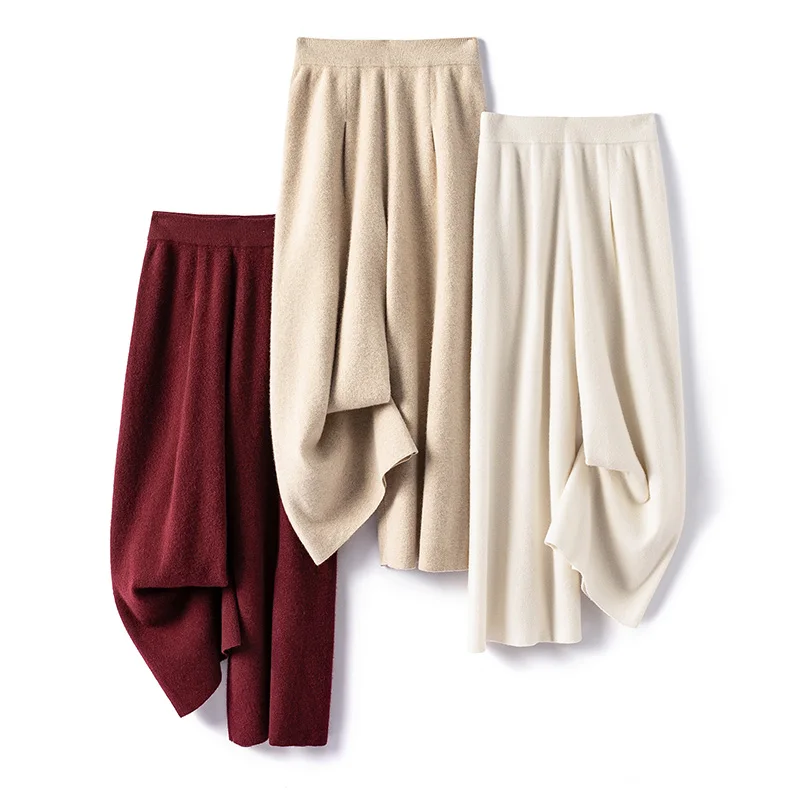 سراويل نسائية محبوكة من الصوف الأسترالي 100% مريحة وفضفاضة بأرجل واسعة ماركة ATTYYWS سراويل نسائية من الصوف بثمانية أرباع رائجة البيع
