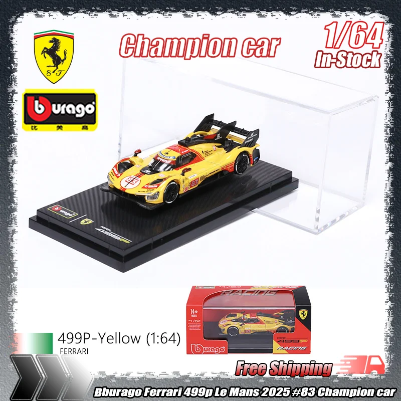 En Stock: Modelo de Auto a Escala 1:64 de Bburago, Ferrari 499p Le Mans, Auto de Carreras de Aleación Metálica, Colección Decorativa para Entusiastas Adultos