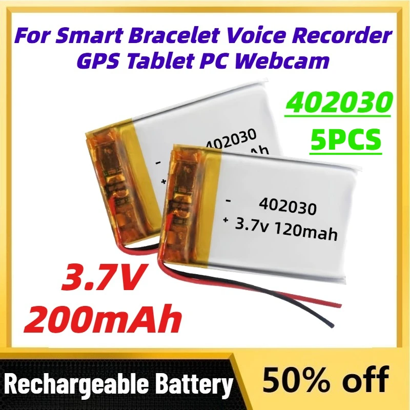 

3.7V 200mAh Rechargeable 402030 Lithium Polymer Battery for Smart Bracelet Voice Recorder GPS Tablet PC Webcam Standby Batteries