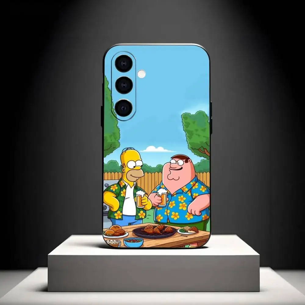 C-Cartoon F-Family Funny Guy حافظة لهاتف سامسونج جالاكسي A73، A72، A71، A70، A53، A52، A51، أخرى غلاف أسود ناعم