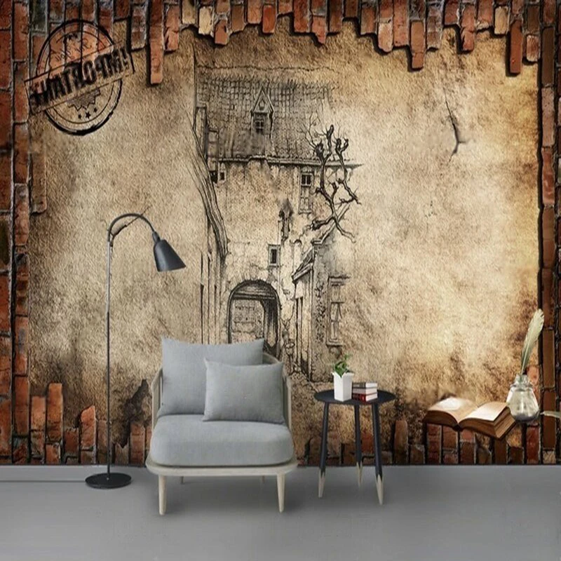 MU9030  Mural Wallpaper Nostalgic and retro colored wooden board TV sofa background wall painting