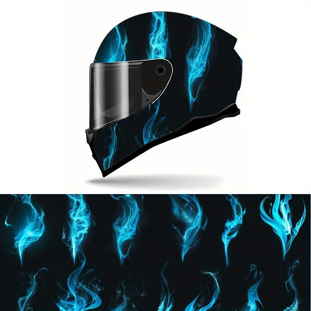 

Full Face Helmet Decals with Electric Blue Flame pattern - Durable and Waterproof PVC, self-adhesive Motorcycle Racing Helmet Ae