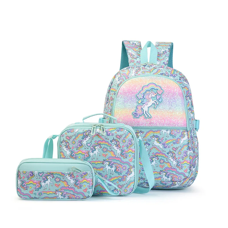 3pcs/set Rainbow Unicorn Backpack Multi Pocket Large Capacity School Daypack For Girls Teens
