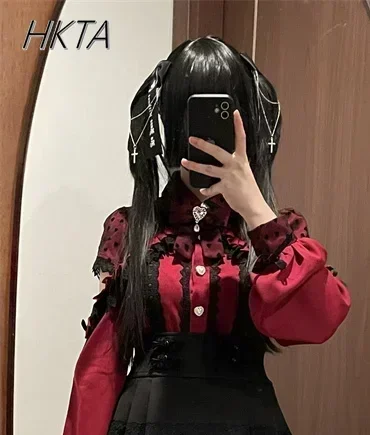 Japanese Mine Mass-Produced Shirt Women Sweet Girls Lace Bow Off-Shoulder Long Sleeve Top Y2k Autumn New Lolita Blouse Female