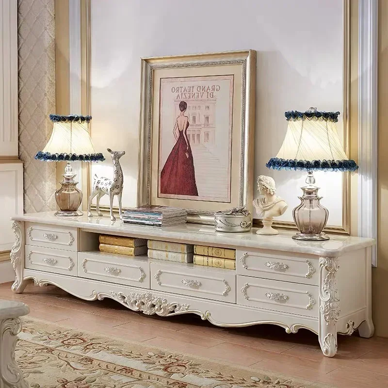 

Royal european style modern luxury solid wood marble tv stands cabinet and coffee table tv stand for living room furniture