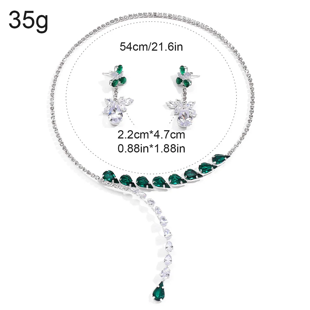 Stonefans Water Drop Necklace Earrings Set for Women Elegant Bride Wedding Green Accessories Jewelry Sets Luxury Indian Style