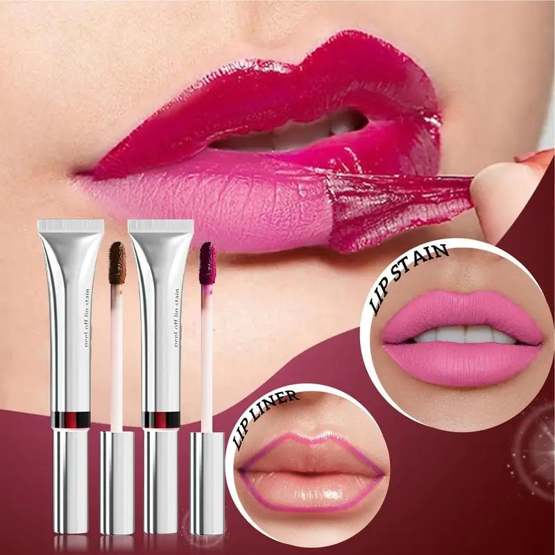 Lip Stain Peel Off Lucidalabbra a lunga durata Set di 3 cosmetici Lip Liner Stain Peel Off per le donne Trucco impermeabile a lunga durata