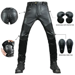NEW Motorcycle Riding Jeans PU Leather Biker Trousers Waterproof Windproof Men With 4X CE Knee Hip Pad Motocross Racing Pants