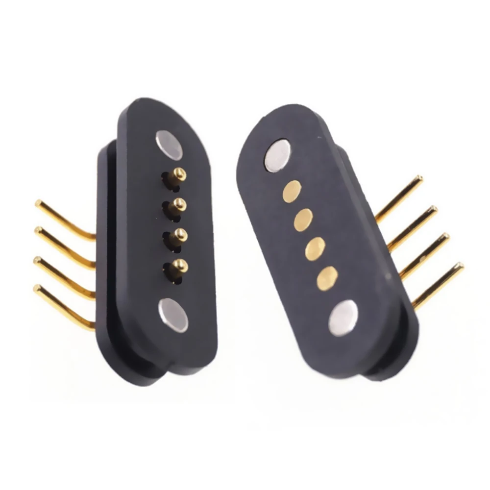 1Pairs Spring-Loaded Magnetic Pogo pin connector 4 pin Pitch 2.5 mm through hole Angled male female 2A 36V DC Power Charge Probe