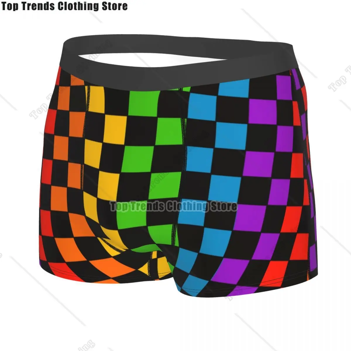Rainbow Checkerboard Checked Pattern Boxer Shorts For Men 3D Printed Underwear Panties Briefs Soft Underpants