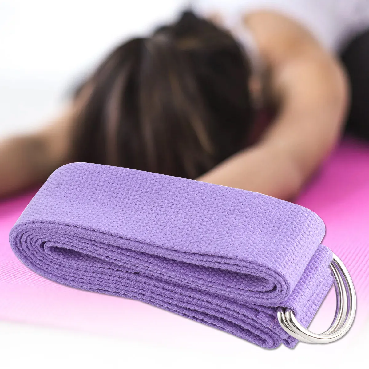 Purple Long Stretching Belt Cotton Yoga Pilates Fitness Training Strap for Range Flexibility Stretching Belt Long Yoga Strap