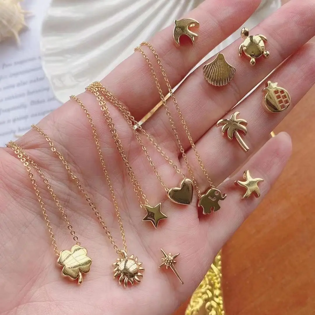 

10PCS, Gold Star Heart Charms Pendant Necklace For Women Dainty Gold-color Choker Necklaces 2022 Jewelry