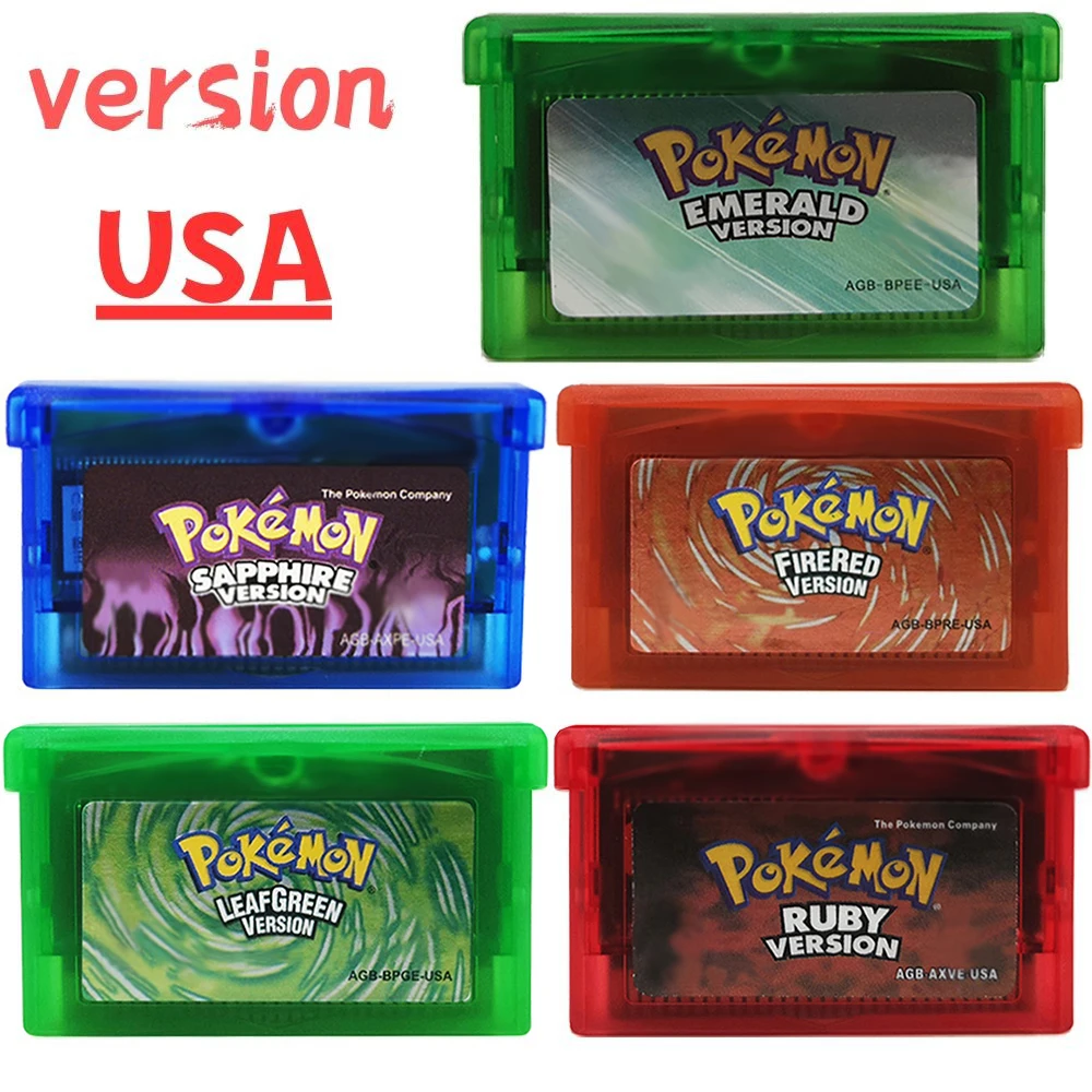 GBA Game Cartridge 32-bit Video Game Console Card Pokemon Esmeralda Zafiro Verde Hoja Rubi Rojo Fuego Version For GBA/NDS