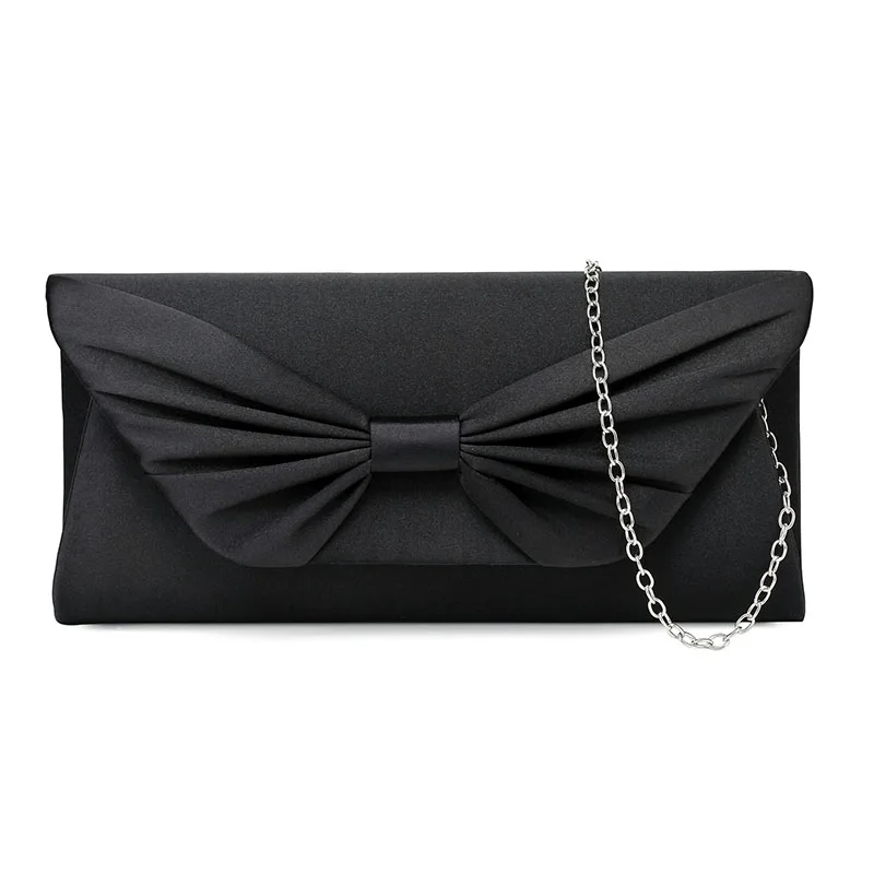 

Satin Bowknot Evening Handbag Elegant Women Clutch Bridal Wedding Party Clutches Bag Purses Meatl Chain Crossbody Shoulder Bag