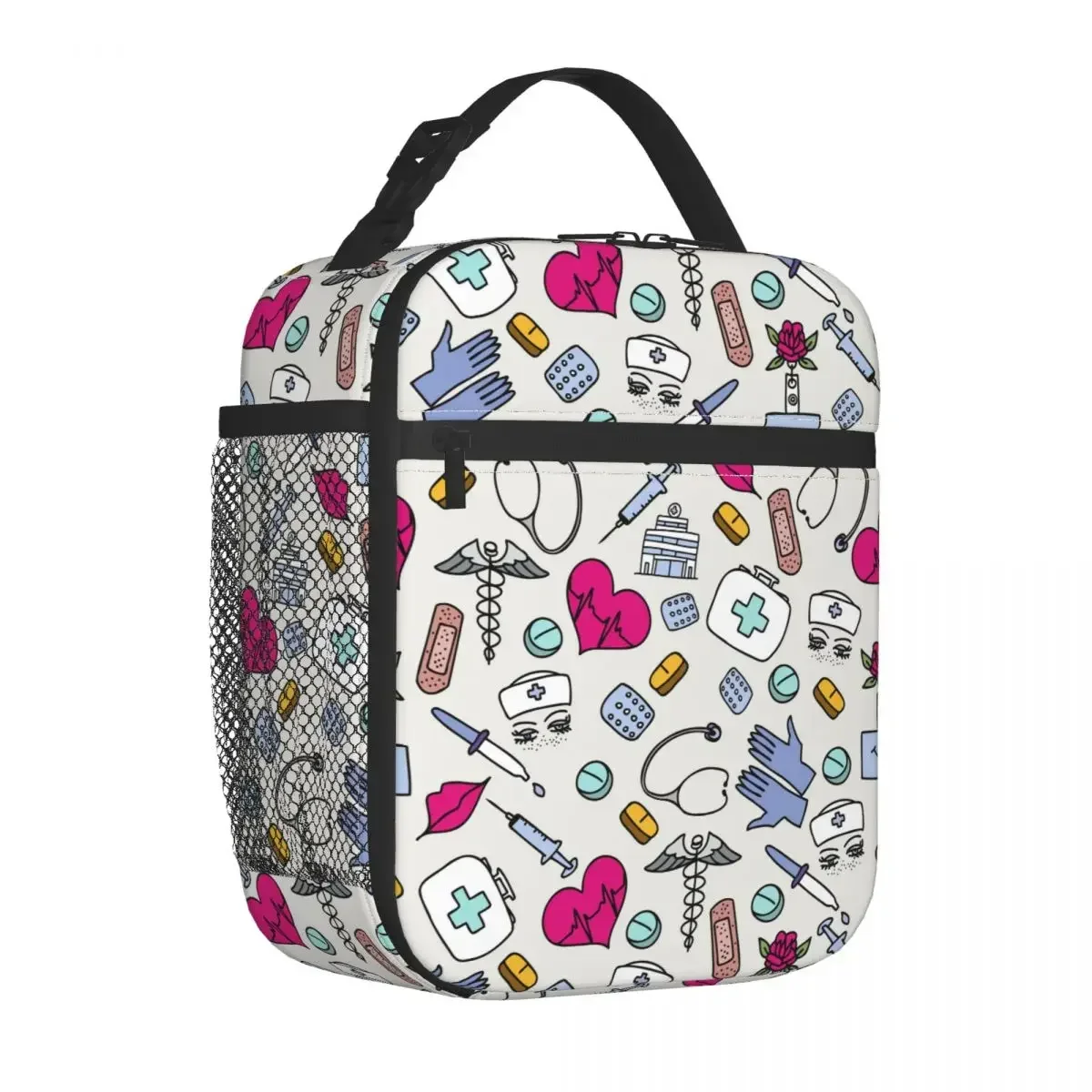 

Nurse Medicine Doodle Cartoon Insulated Lunch Bags High Capacity Lunch Container Cooler Bag Tote Lunch Box Beach Travel Girl Boy