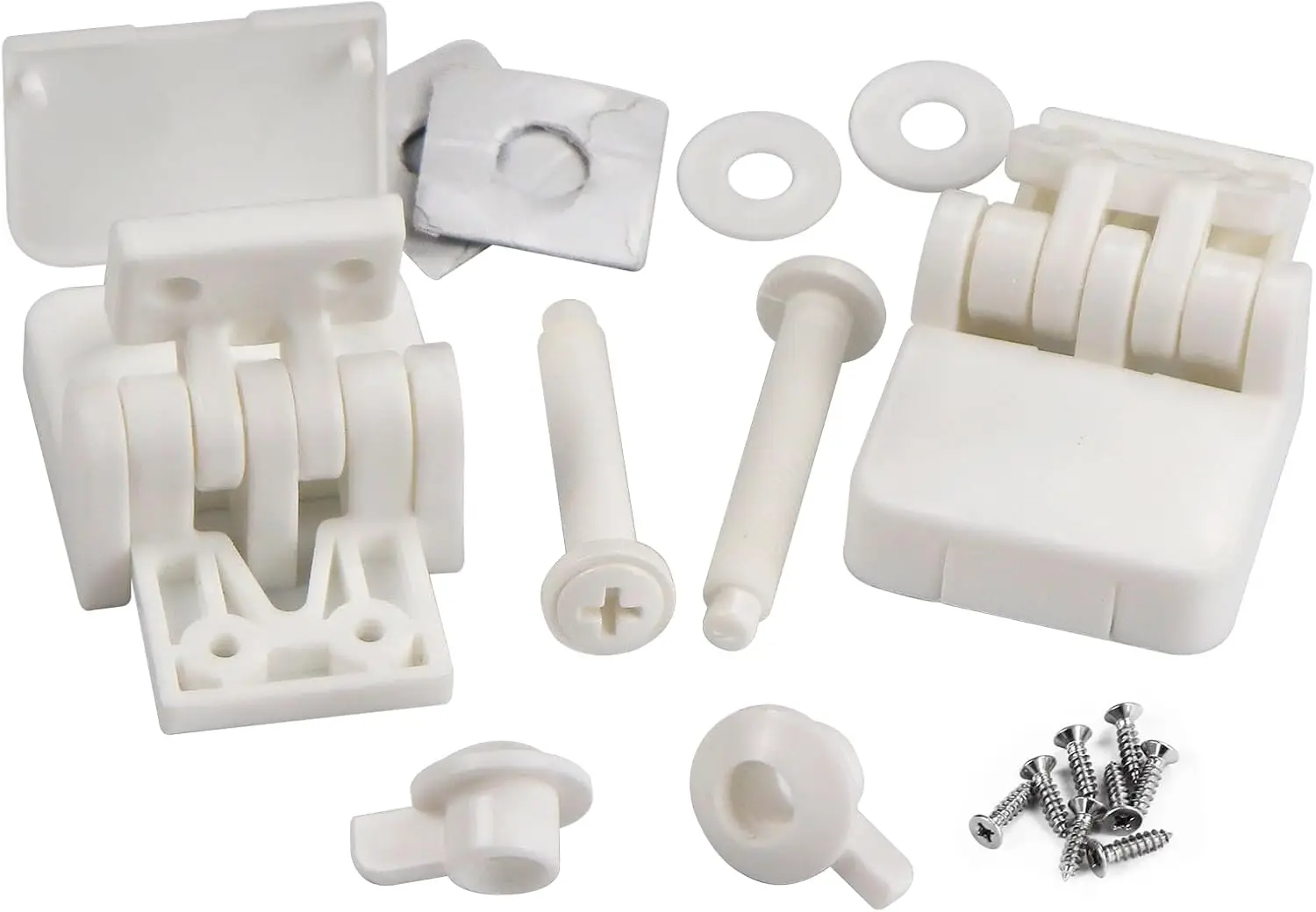 

Universal Toilet Seat Hinges Replacement Set with Screws, White Plastic, Fits Most American Lids (2Pcs)