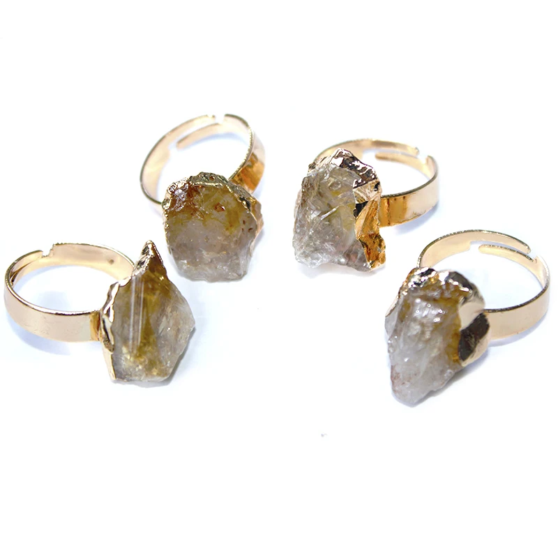 Raw Citrine Open Rings for Women Handmade Irregular Rough Stone Adjustable Finger Jewelry