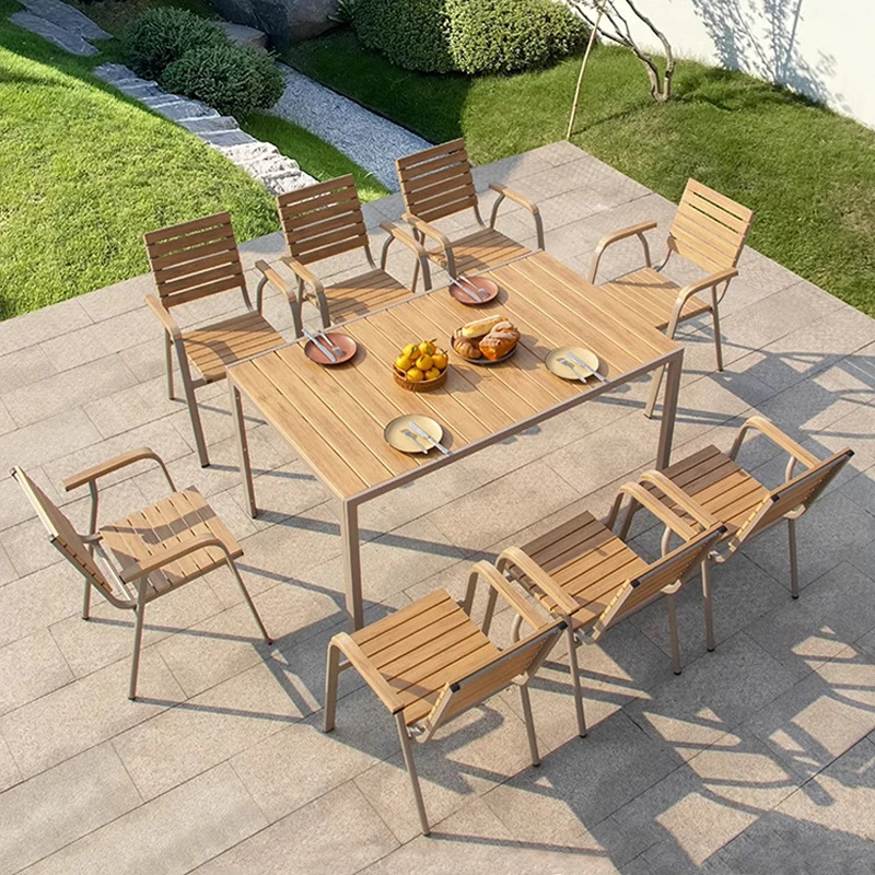 Weather Resistant Wood Anti-corrosion Waterproof Outdoor Building Garden Courtyard Dining Table Chair Set Furniture