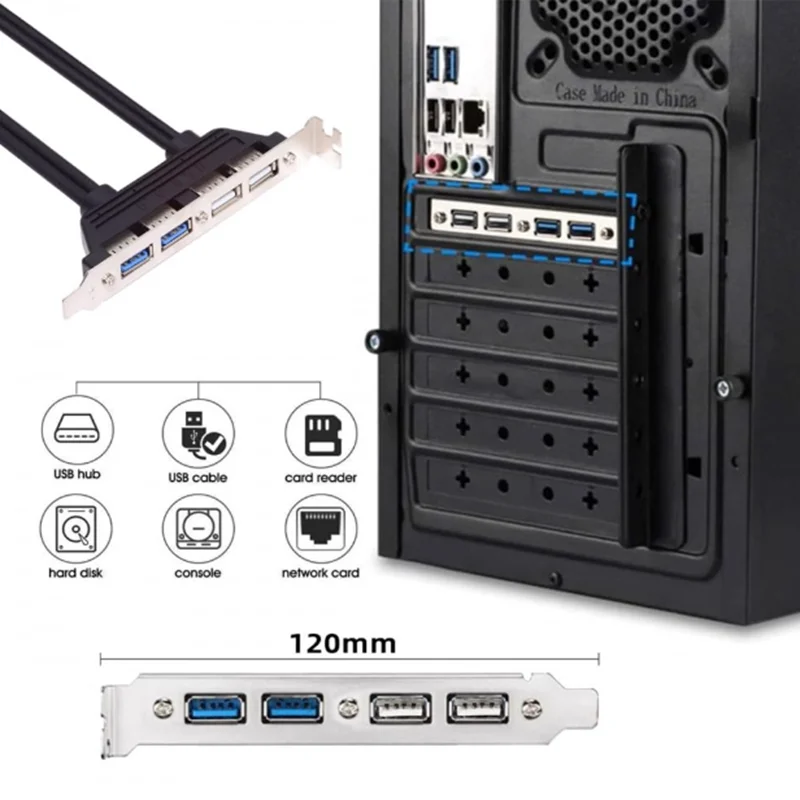 Female chassis rear panel port extension cable,4 USB 9/10 pins and 19/20 pins to 2 USB 2.0 and 2 USB 3.0,with 12cm PI-E slot su
