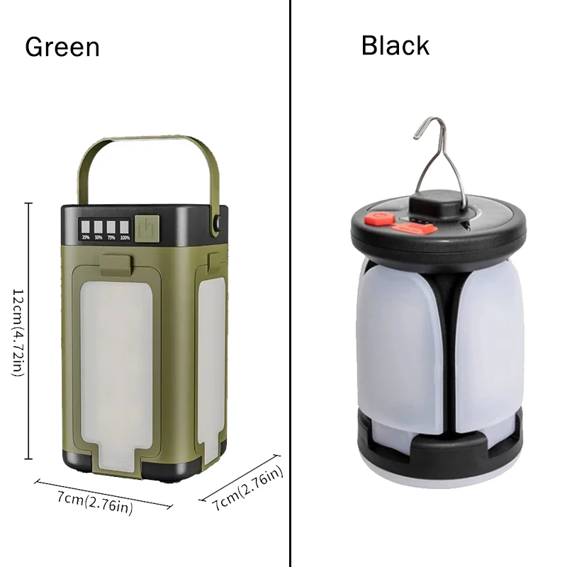 Lanterna Solar Portátil para Camping com Carregamento Solar, Dobrável, Power Bank de 2000mAh, Display Inteligente, Luz Portátil para Tenda