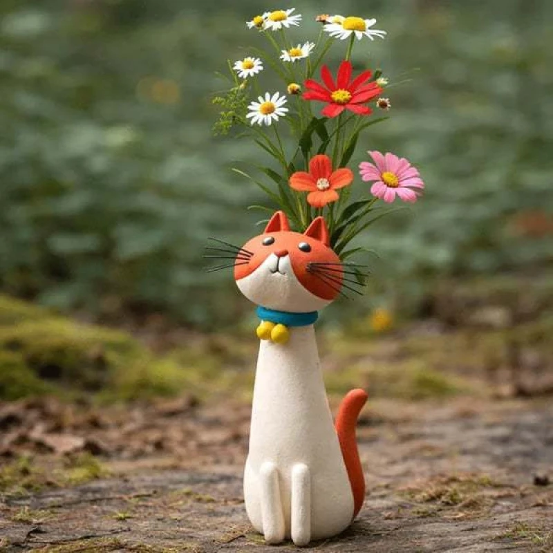 Creative Quirky Feline Shaped Ceramic Vase For Table Centerpiece Home Display Office Desk Gift For Cat Lovers Christmas Birthday