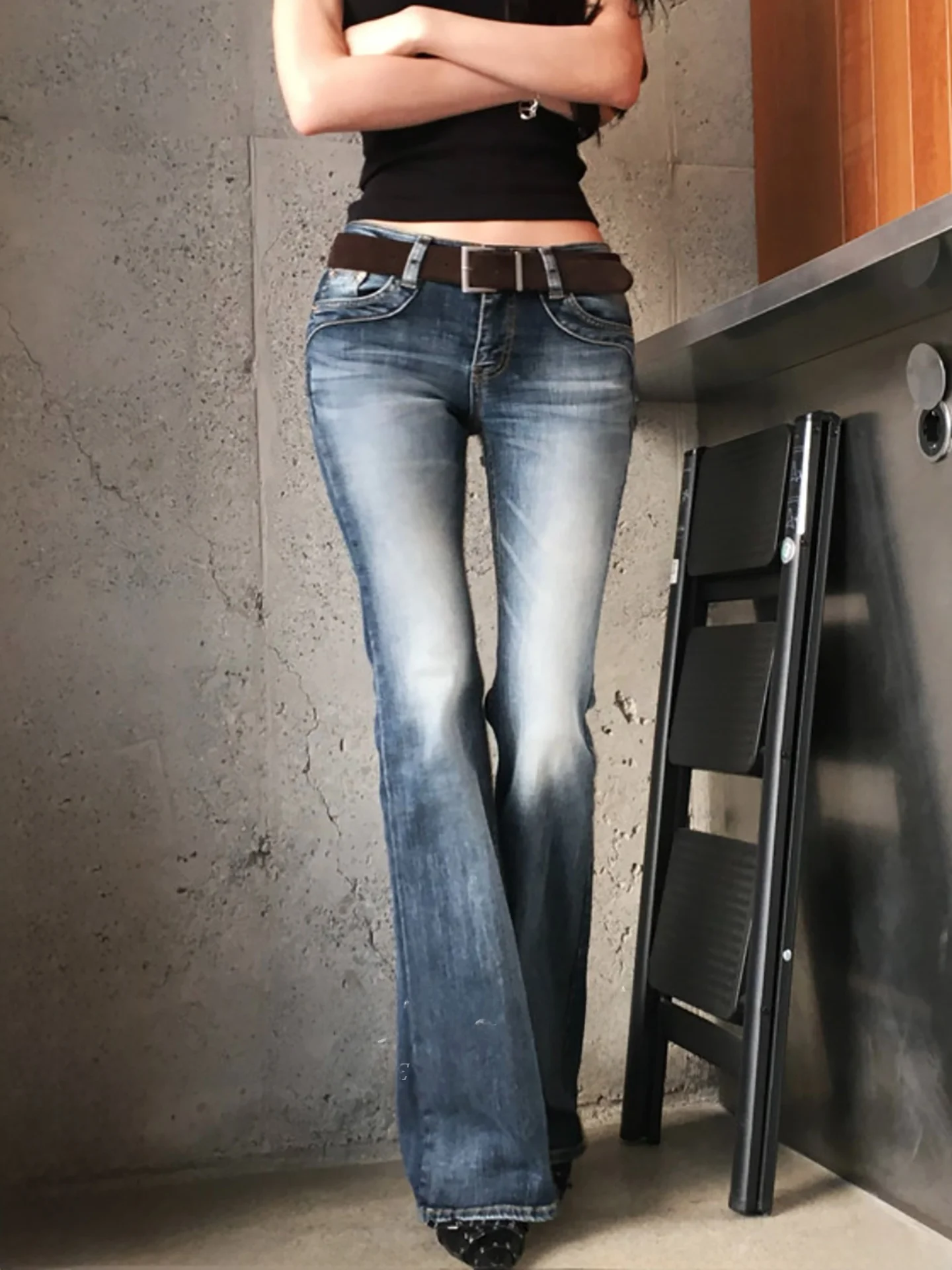

Retro American Low Waist Bell Bottom Jeans Women Slimming Hip Lifting Casual Long Pants Cotton Stretch Denim Spring Season