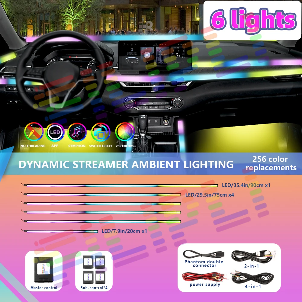 2/6/10/14/18 in 1 Symphony Car LED Ambient Lights RGB Rainbow Neon Strip Acrylic Interior Decoration Dashboard Atmosphere Lamp