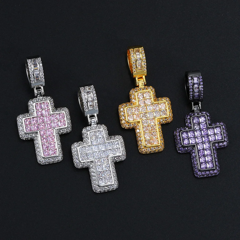Hiphop Luxury Inlaid CZ Cross Pendant Rope Chain Necklaces for Men Women Punk Personality Rapper Accessory Fashion Neck Jewelry