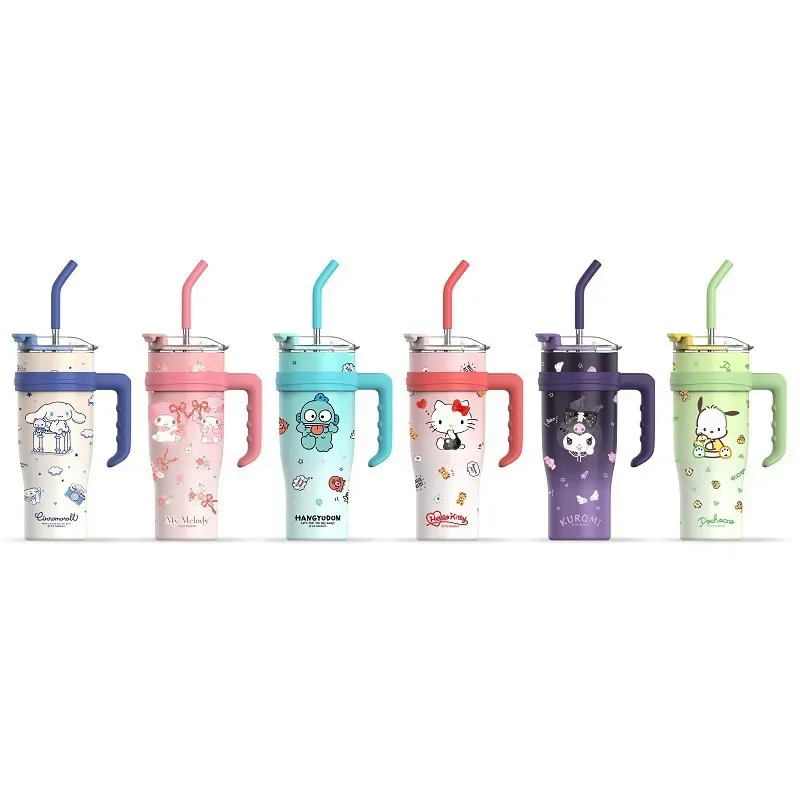 Sanrio Large Capacity Water Bottle Cinnamoroll Kuromi My Melody Portable 304 Straw Water Cup for Outdoor Sports Fitness