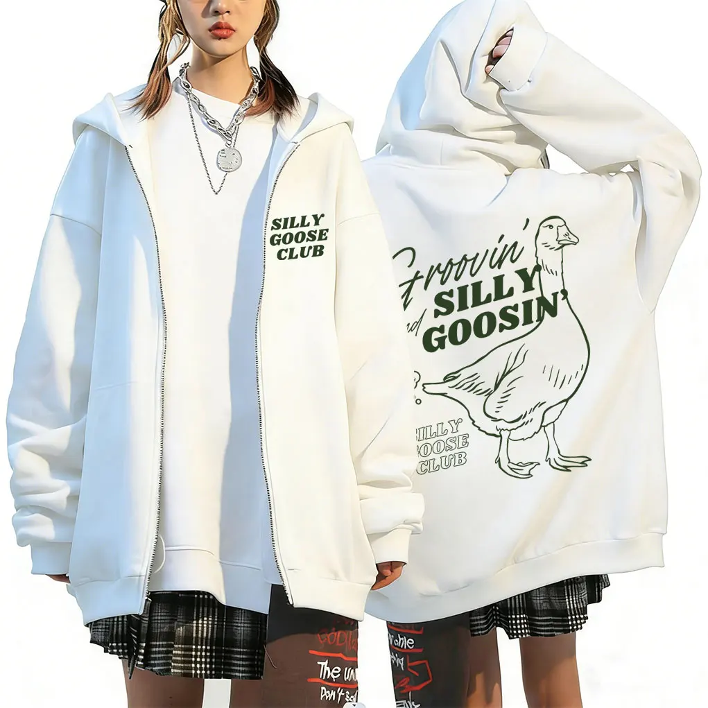 Silly Goose Funny Meme Zipper Hoodie Men Women Casual Cotton Vintage Zip Up Jacket Oversized Streetwear Unisex Zip Up Sweatshirt