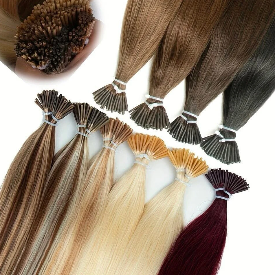 

100% человеческие волосы, наращивание кончиков I, натуральный прямой кератин, предварительно склеенные кончики Fusion для коричневых, блонд, 613, пучки волос