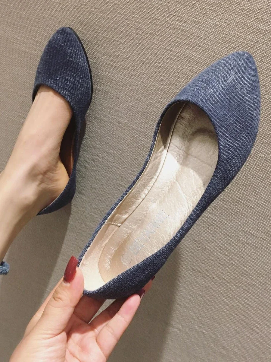 2024 cloth breathable pointed flat heel single shoes women's shallow mouth comfortable flat bottom women's shoes 5942