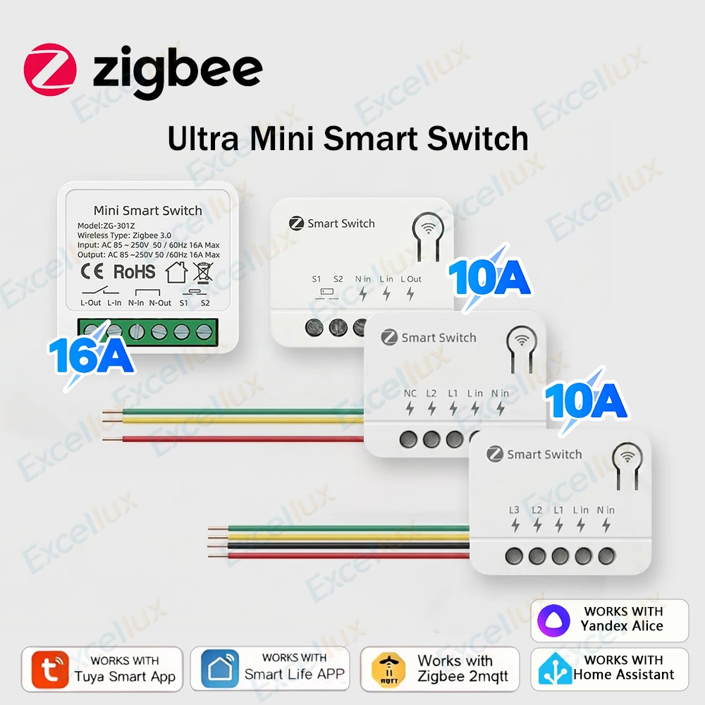 Zigbee 3.0 Mini Smart DIY Switch 10A 16A Breaker Smart Home Relay Automation Module Works With Smart Life Tuya Z2M Need Gateway